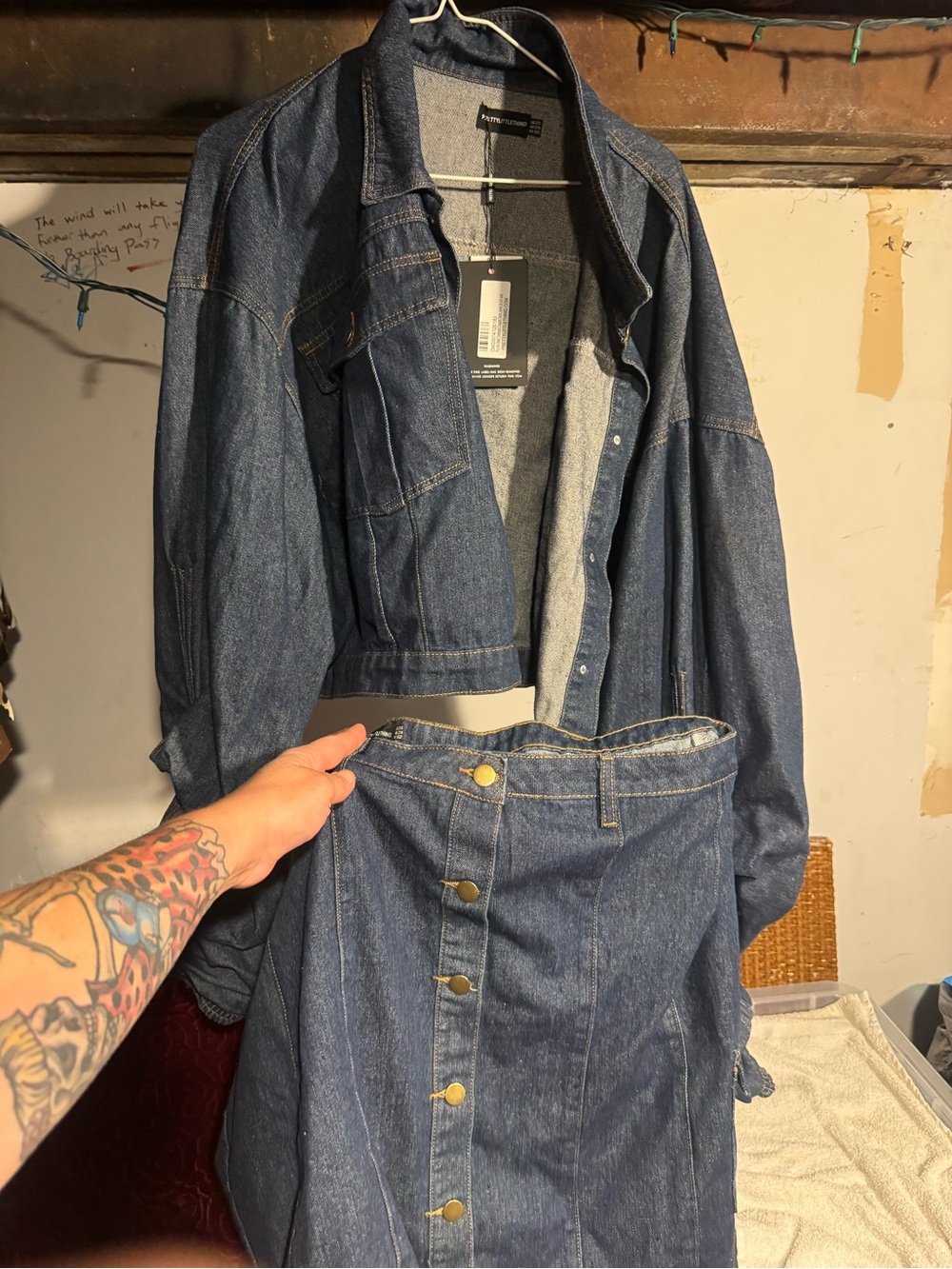 PrettyLittleThing Dark Blue Denim Jacket & Button-Front Skirt Set